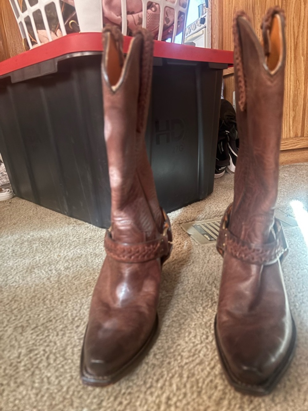 Classic Brown Leather Harness Cowboy Boots
